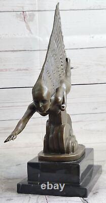 Signée Fille Nageur Bronze Sculpure Statue Sur Marbre Base Figurine Décor Maison