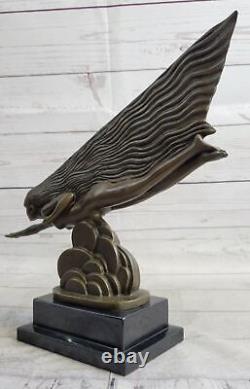 Signée Fille Nageur Bronze Sculpure Statue Sur Marbre Base Figurine Décor Maison