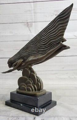 Signée Fille Nageur Bronze Sculpure Statue Sur Marbre Figurine Base Domestique