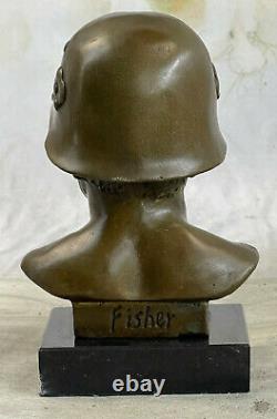Signée Fisher Allemand Soldat Guerrier Bronze Marbre Sculpture Statue Figurine