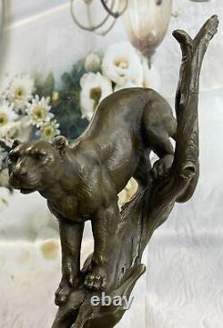 Signée Fonte Bronze Marbre Cougar Mountain Lion Panther Sculpture Statue Solde