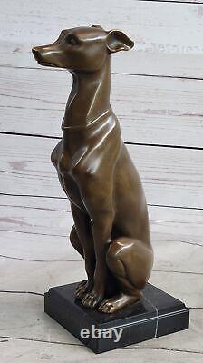 Signée Fonte Italien Lévrier Bronze Sculpture Deco Marbre Base Art Nr