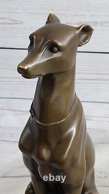 Signée Fonte Italien Lévrier Bronze Sculpture Deco Marbre Base Art Nr