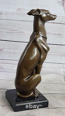 Signée Fonte Italien Lévrier Bronze Sculpture Deco Marbre Base Figurine Art