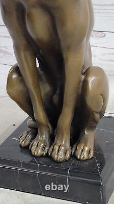 Signée Fonte Italien Lévrier Bronze Sculpture Deco Marbre Base Figurine Art