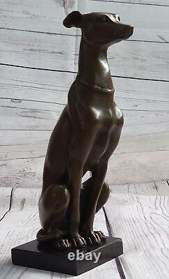 Signée Fonte Italien Lévrier Bronze Sculpture Deco Marbre Figurine Base Nr