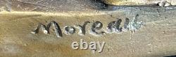 Signée Français Bronze Sculpture Par Moreau Érotique Art Déco Marbre Socle Décor