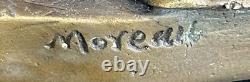 Signée Français Bronze Sculpture Par Moreau Érotique Art Déco Marbre Socle Décor
