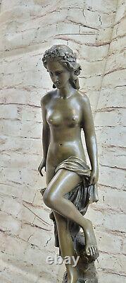 Signée Français Dalou Foire Maiden Bronze Sculpture Art Déco Marbre Base Ouvre