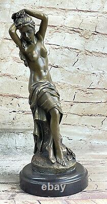 Signée Français La Foire Maiden Bronze Sculpture Art Déco Marbre Figurine Base