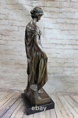 Signée Français Moreau Foire Maiden Bronze Sculpture Art Déco Marbre Base Ouvre