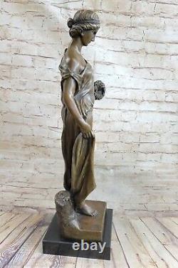 Signée Français Moreau Foire Maiden Bronze Sculpture Art Déco Marbre Base Ouvre