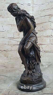 Signée Français Roche Chair Bronze Sculpture Art Déco Marbre Figurine Base