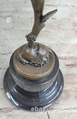 Signée Giambologna Flying Mercury Bronze Marbre Sculpture Statue Art Déco Figure