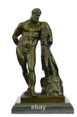 Signée Glycon Bronze Statue Hercules Grec Mythe Chair Marbre Base Solde