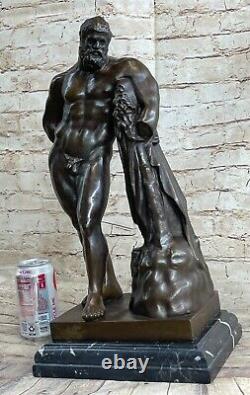 Signée Glycon Bronze Statue Hercules Grec Mythe Chair Marbre Base Soldé