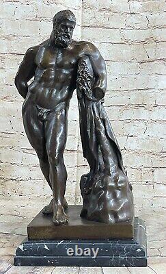 Signée Glycon Bronze Statue Hercules Grec Mythe Chair Marbre Base Soldé