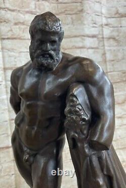 Signée Glycon Bronze Statue Hercules Grec Mythe Chair Marbre Base Soldé