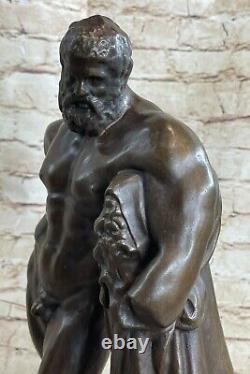 Signée Glycon Bronze Statue Hercules Grec Mythe Chair Marbre Base Soldé