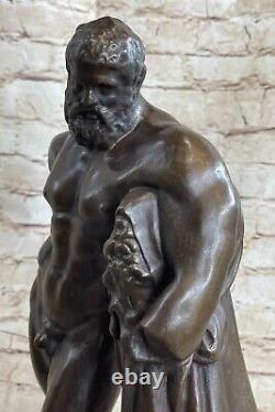 Signée Glycon Bronze Statue Hercules Grec Mythe Hercules Chair Marbre Base