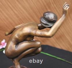 Signée Gory Superbe Nudiste Bronze Marbre Base Statue Sculpture Figurine