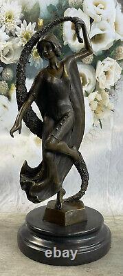 Signée Guirande Bronze Statue Art Déco Danse Marbre Base Figurine Cadeau Solde