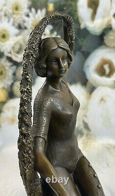 Signée Guirande Bronze Statue Art Déco Danse Marbre Base Figurine Cadeau Solde