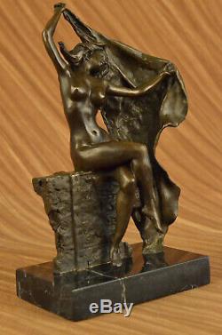 Signée Haut Aldo Vitaleh Art Déco Bronze Chair Fille Marbre Socle Statue
