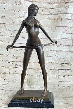 Signée Haute Qualité Art Déco Bronze Chair Fille Marbre Socle Statue Cadeau