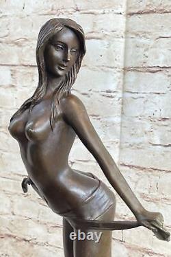 Signée Haute Qualité Art Déco Bronze Chair Fille Marbre Socle Statue Cadeau