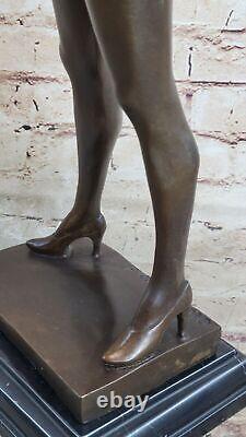 Signée Haute Qualité Art Déco Bronze Chair Fille Marbre Socle Statue Décor