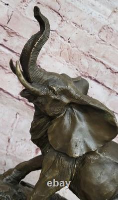 Signée Large Africain Éléphant Safari Bronze Sculpture Marbre Statue Par Art