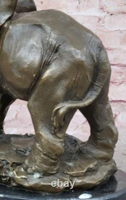 Signée Large Africain Éléphant Safari Bronze Sculpture Marbre Statue Par Art