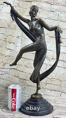 Signée Large Beauté Ruban Danseuse Bronze Sculpture Marbre Base Statue Art