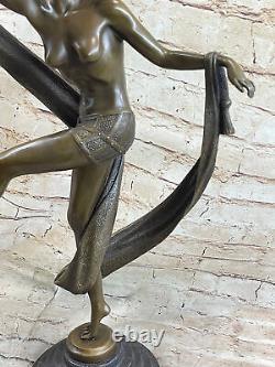 Signée Large Beauté Ruban Danseuse Bronze Sculpture Marbre Base Statue Art