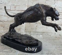 Signée Large Bugatti Mountain Lion Bronze Sculpture Marbre Base Affaire Nr