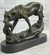 Signée Lecourtier Loup Avec Bronze Sculpture Statue Marbre Base Figurine Cadeau