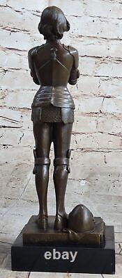 Signée Leonard Joan De Arc Bronze Marbre Sculpture Fonte Décor Maison Figurine
