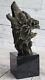 Signée Lopez Sauvage Loup Bronze Marbre Buste Sculpture Statue Figurine Ouvre