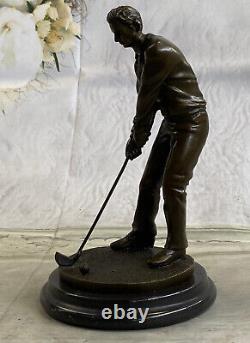 Signée M, Lopez Golfeur Golf Trophée Jeu Sport Bronze Sculpture Marbre Base