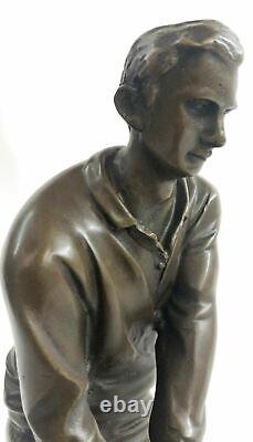 Signée M, Lopez Golfeur Golf Trophée Jeu Sport Bronze Sculpture Marbre Base