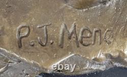 Signée Mene 3 Debout Chevaux Marbre Base Art Bronze Figurine Sculpture Affaire