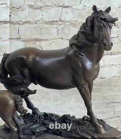 Signée Mene 3 Debout Chevaux Marbre Base Art Figurine Bronze Sculpture Statue
