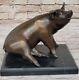 Signée Mene Ferme Animal De Compagnie Cochon Bronze Marbre Sculpture Figurine