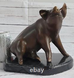 Signée Mene Porky Cochon Bronze Sculpture Animal Ferme Marbre Base Figure Ouvre