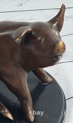 Signée Mene Porky Cochon Bronze Sculpture Animal Ferme Marbre Base Figure Ouvre