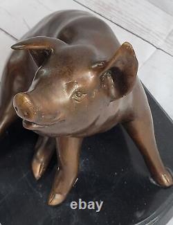 Signée Mene Porky Cochon Bronze Sculpture Animal Ferme Marbre Base Figure Ouvre