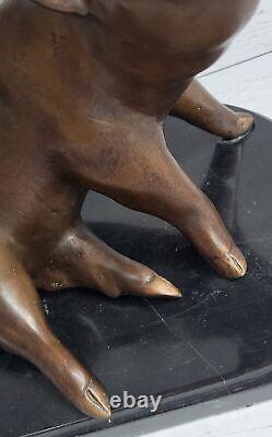 Signée Mene Porky Cochon Bronze Sculpture Animal Ferme Marbre Base Figure Ouvre