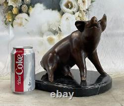 Signée Mene Porky Cochon Bronze Sculpture Animal Ferme Marbre Base Figurine