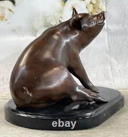 Signée Mene Porky Cochon Bronze Sculpture Animal Ferme Marbre Base Figurine